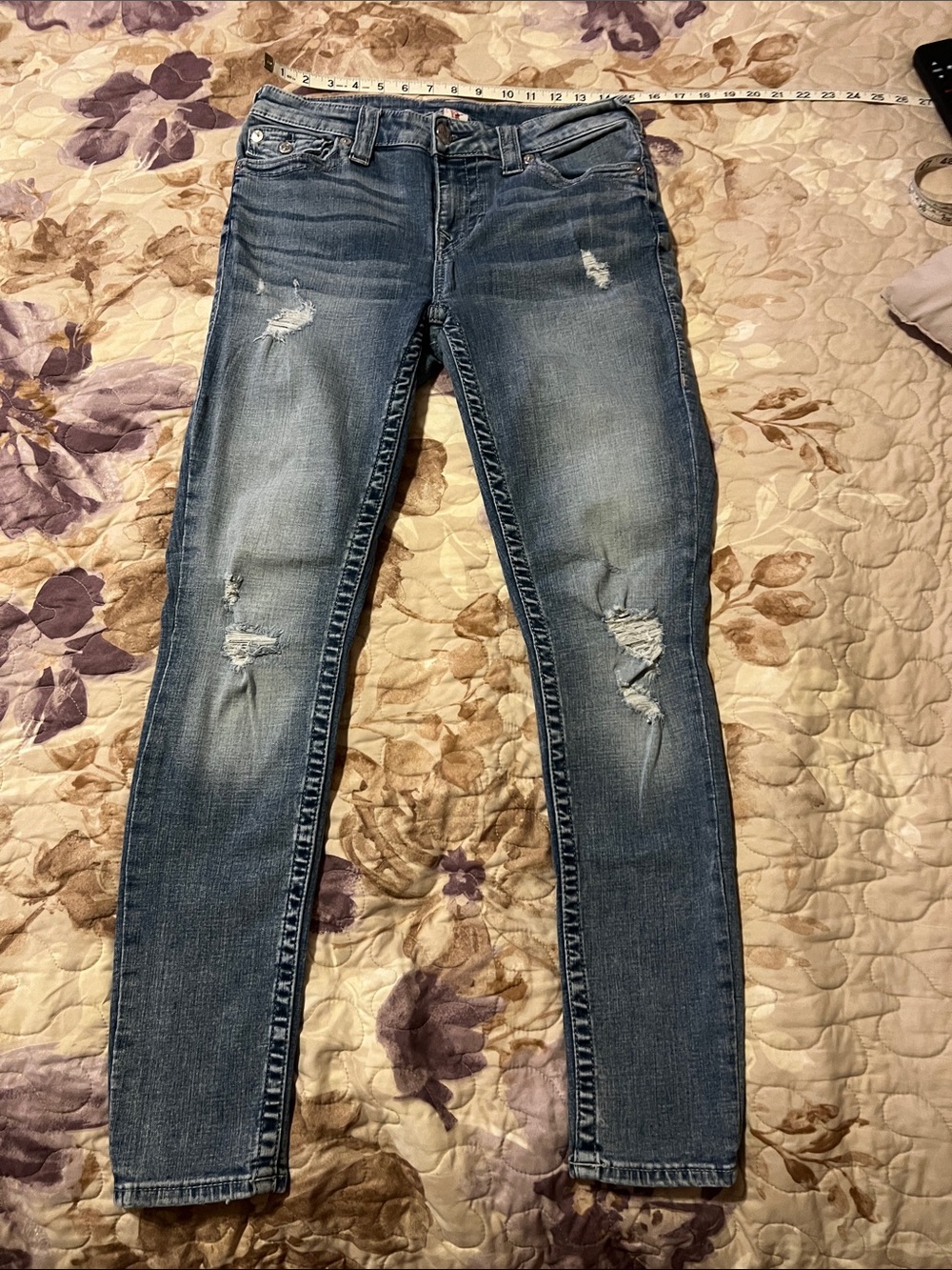 True Religion Women's Distressed Skinny Jeans - Medium Blue Wash